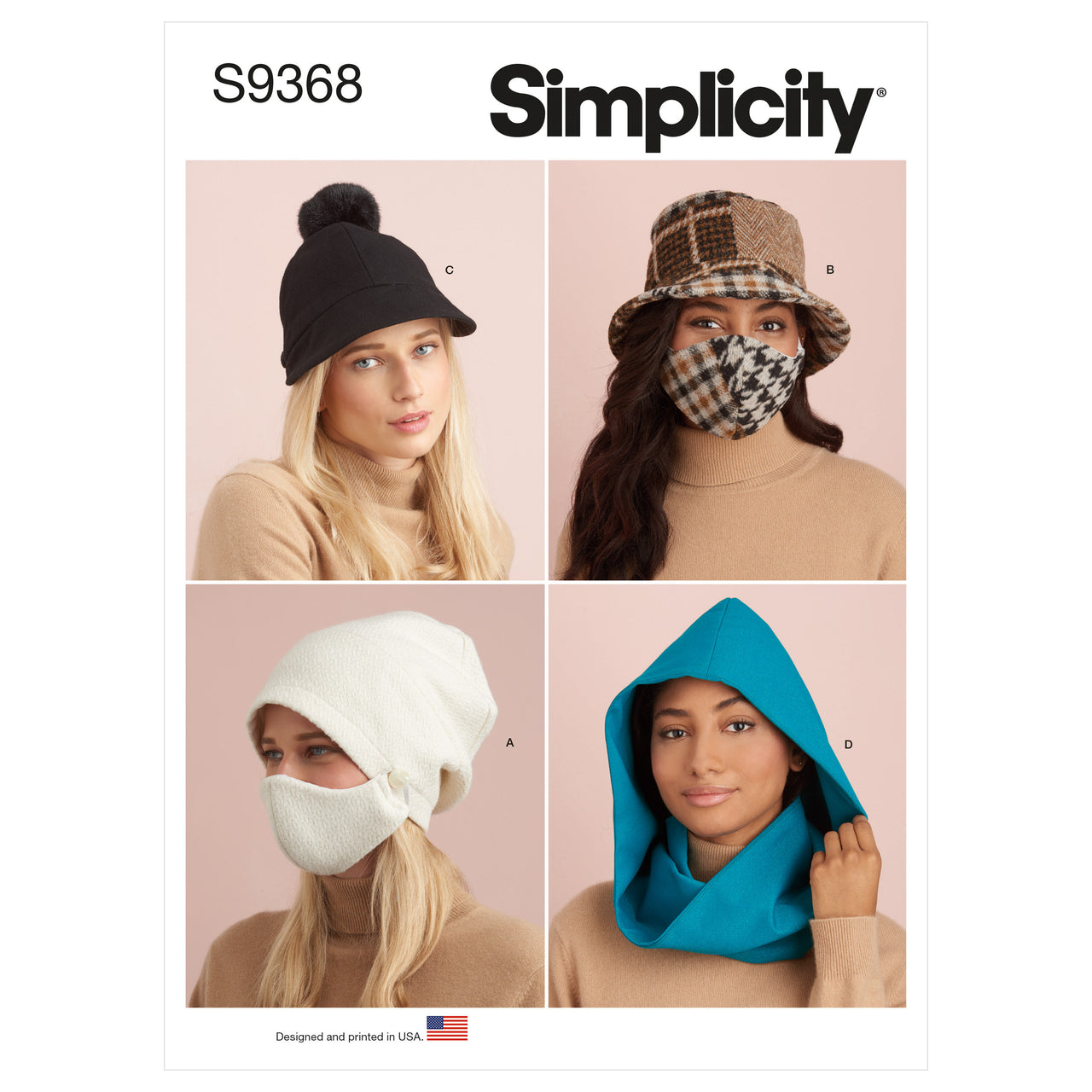 Simplicity Hat and Mask Sets, Hooded Infinity Scarf and Mask S9368 - Sewing Pattern