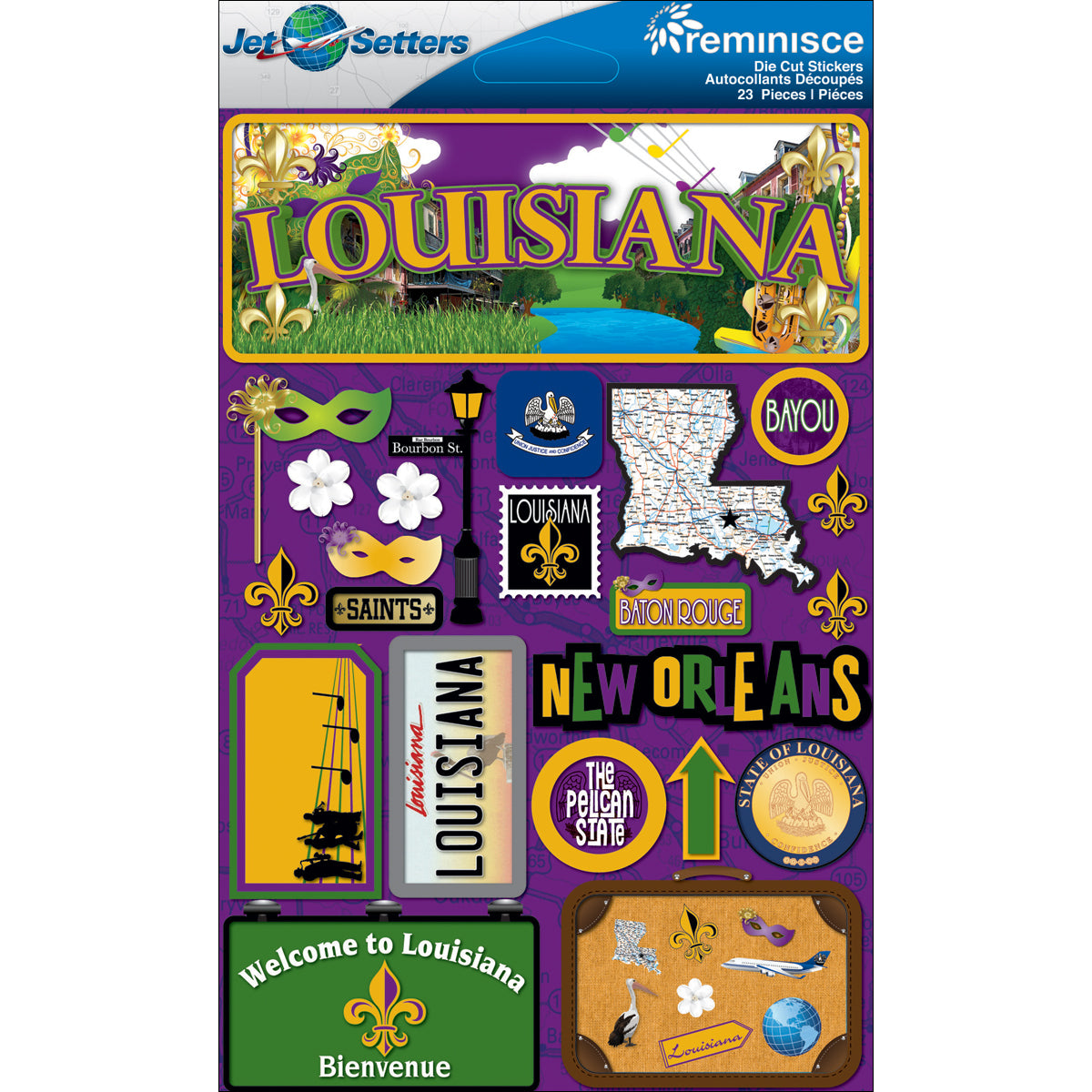Reminisce Jet Setters State Dimensional Stickers 4.5"X7.5" - Louisiana