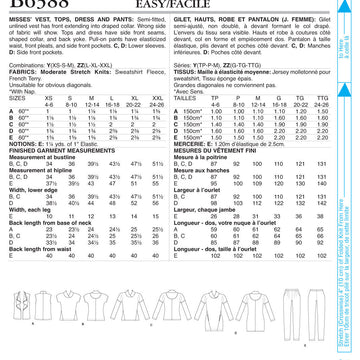 Butterick Misses' Lapped Collar Tops and Dress, Draped Collar Vest, and Pleated Pants B6388 - Sewing Pattern
