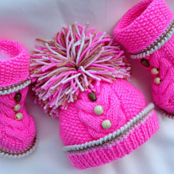 Knitting Baby Boy Baby Girl Boots Pom Pom Beanie PATTERN