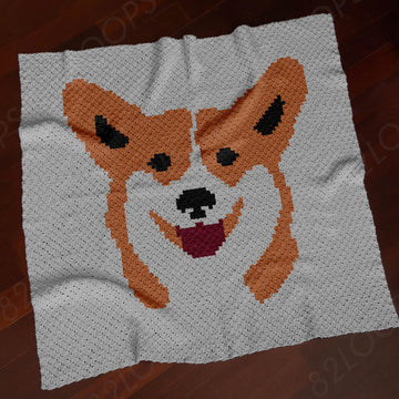 Welsh Corgi Blanket C2C CROCHET PATTERN Funny Throw Dwarf Dog Face Stroller Portrait