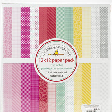 Doodlebug Petite Prints Double-Sided Cardstock 12"X12" 12/Pk - Love Notes, 12 Designs/1 Each
