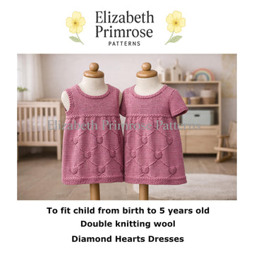 Diamond Hearts Dresses Knitting Pattern | P160 | 0–5 Years | Elizabeth Primrose Patterns