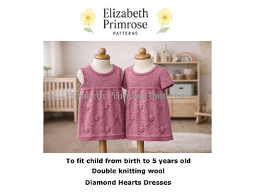 Diamond Hearts Dresses Knitting Pattern | P160 | 0–5 Years | Elizabeth Primrose Patterns