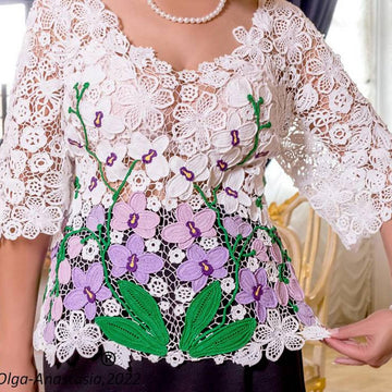 Lace blouse with orchids