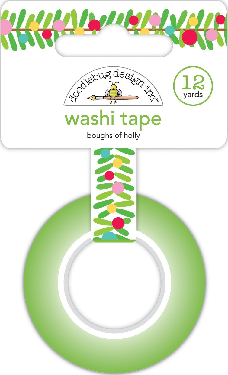 Doodlebug Washi Tape 15mmX12yd - Boughs Of Holly, Christmas Magic