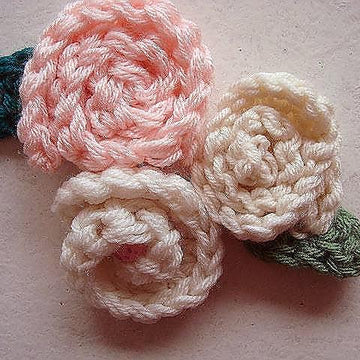 607 CROCHET rolled rose flower, and leaf