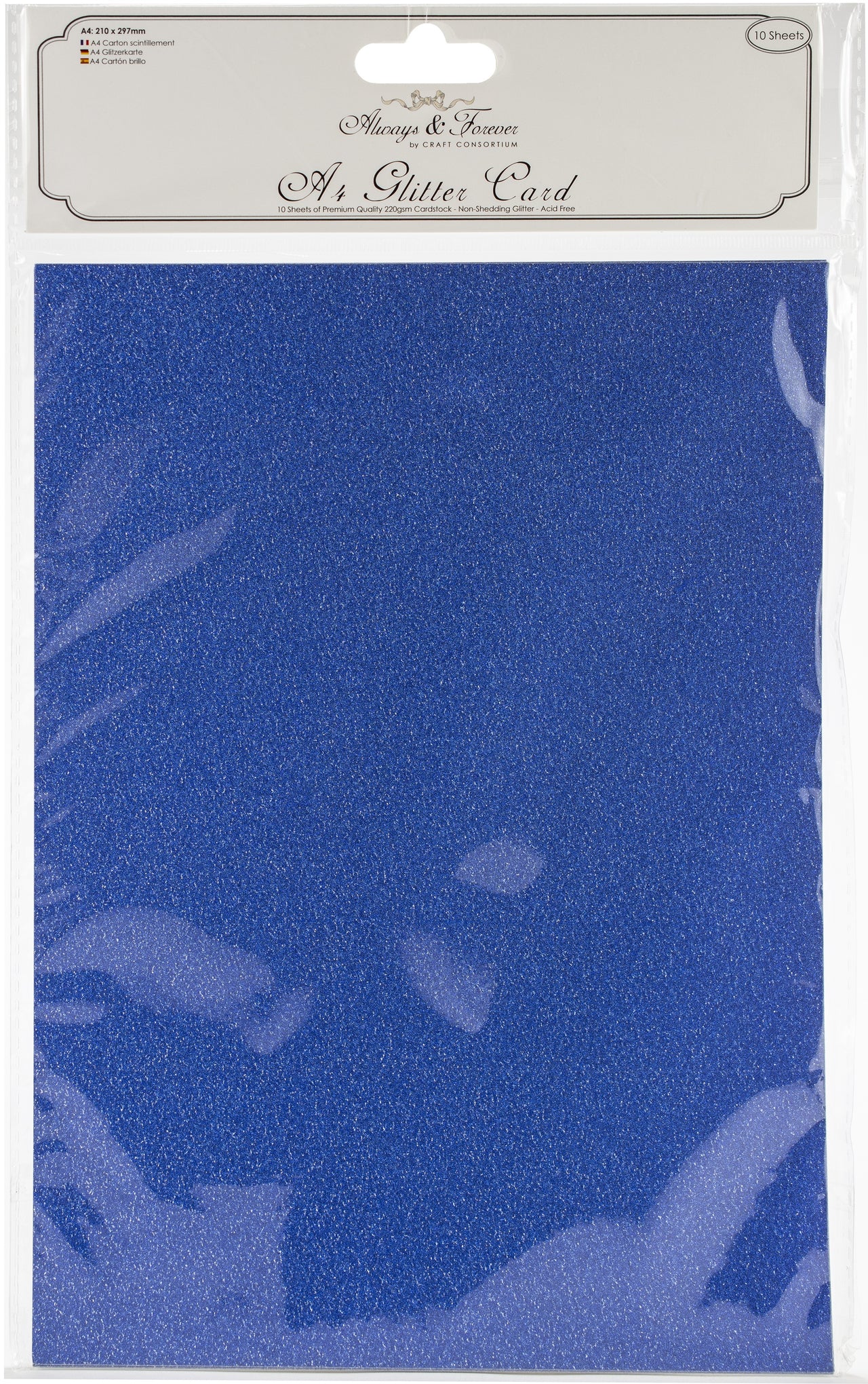 Craft Consortium Always & Forever A4 Glitter Cardstock 10/Pk - Cobalt Blue