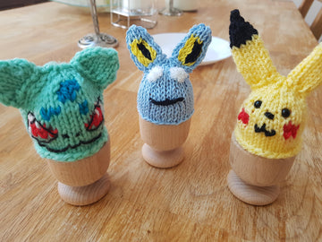 Knitted Pokemon inspired egg cosies