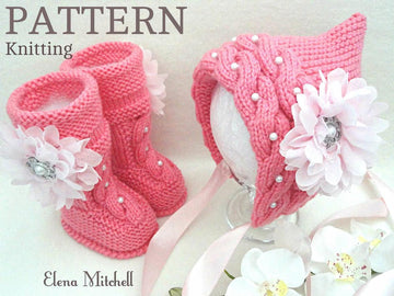 Pattern Knitting Baby Set Girl Newborn Hat and Uggs