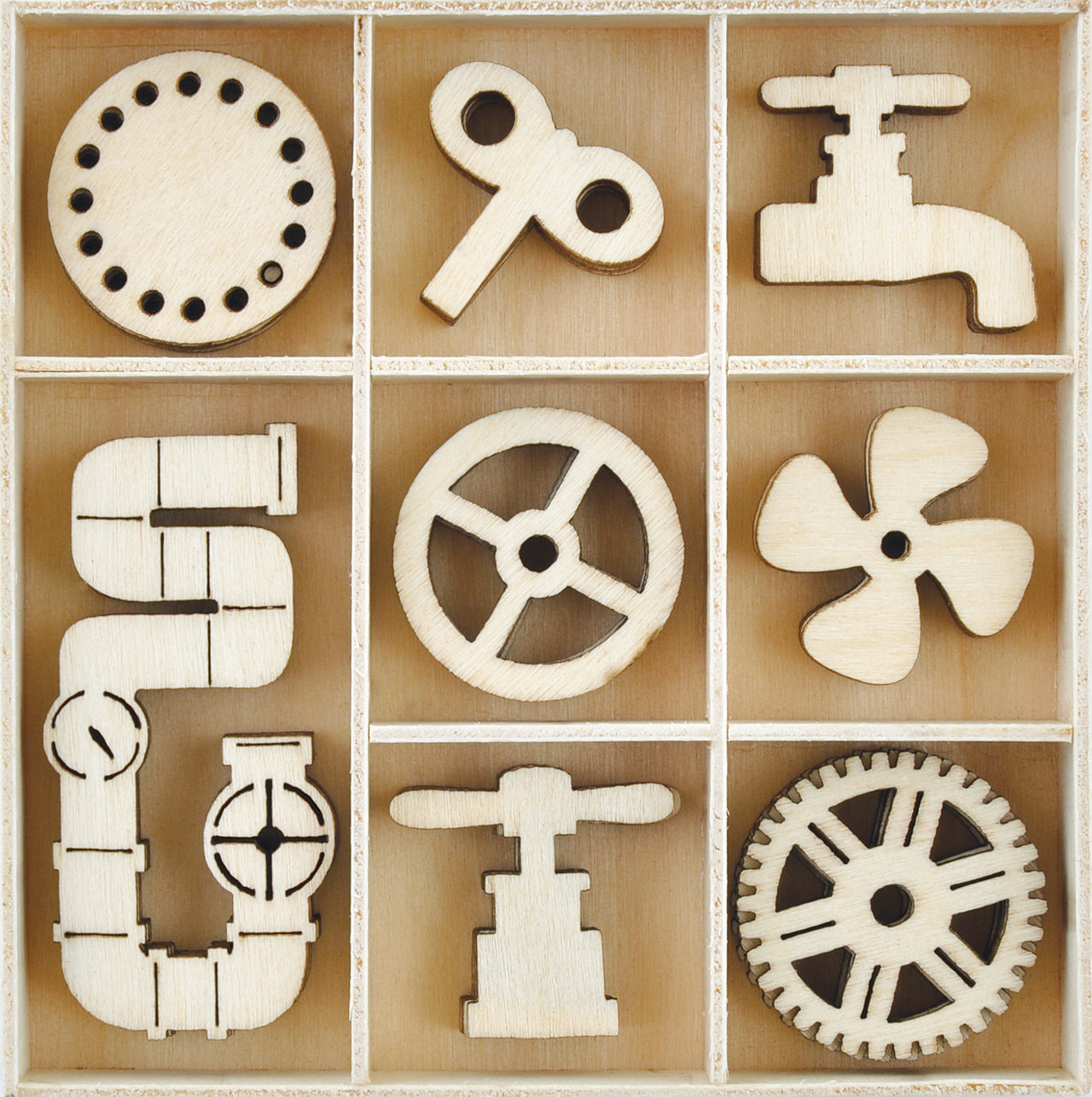 Kaisercraft Wood Mini Themed Embellishments - Mechanisms, 40/Pkg