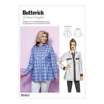 Butterick Misses'/Women's Button-Down Shirt with Side Slits and Bust Pockets B6465 - Sewing Pattern