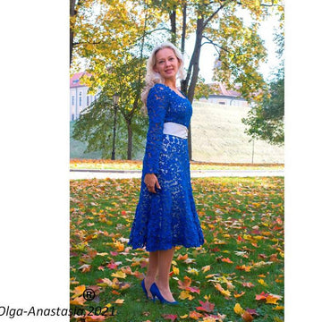 Lace blue crochet wedding dress