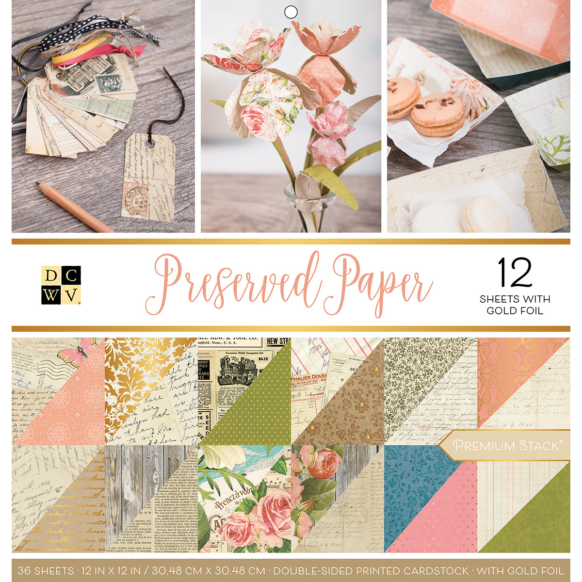 American Crafts DCWV Double-Sided Cardstock Stack 12"X12" 36/Pkg - Preserved Paper, 18 Designs/2 Each