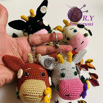 Amigurumi cow keychain