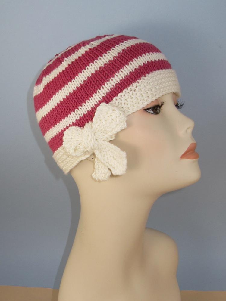 Tie Up Bow Stripe Beanie Circular Knitting Pattern