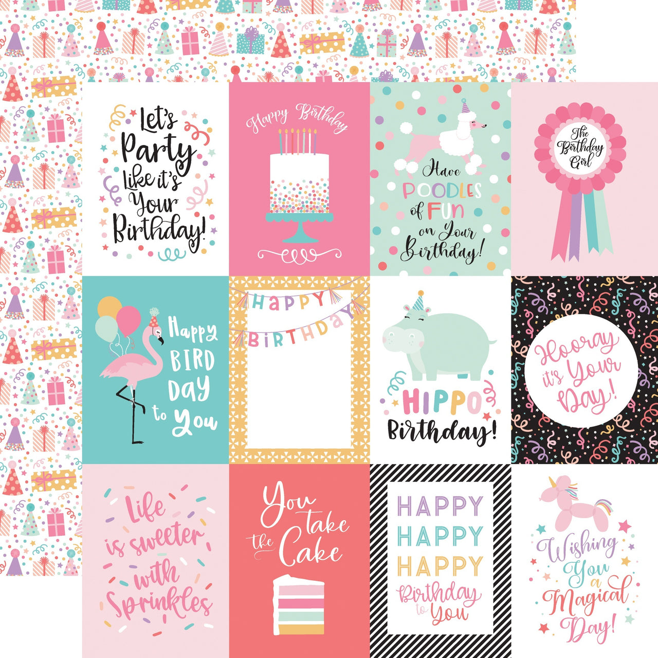 Echo Park Paper It's Your Birthday Girl Double-Sided Cardstock 12"X12" 25/Pkg - 3"X4" Journaling Cards