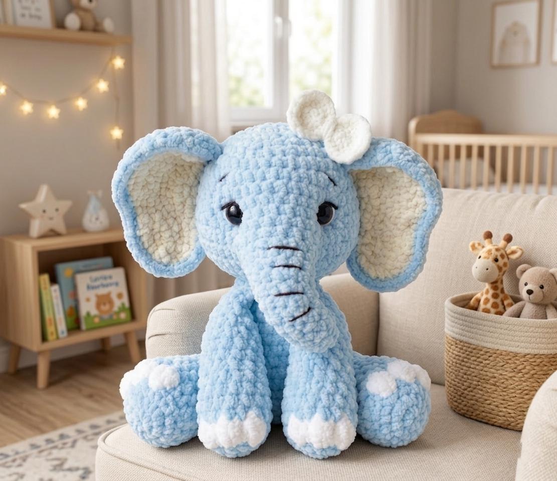 Crochet Sitting Elephant Amigurumi Pattern PDF