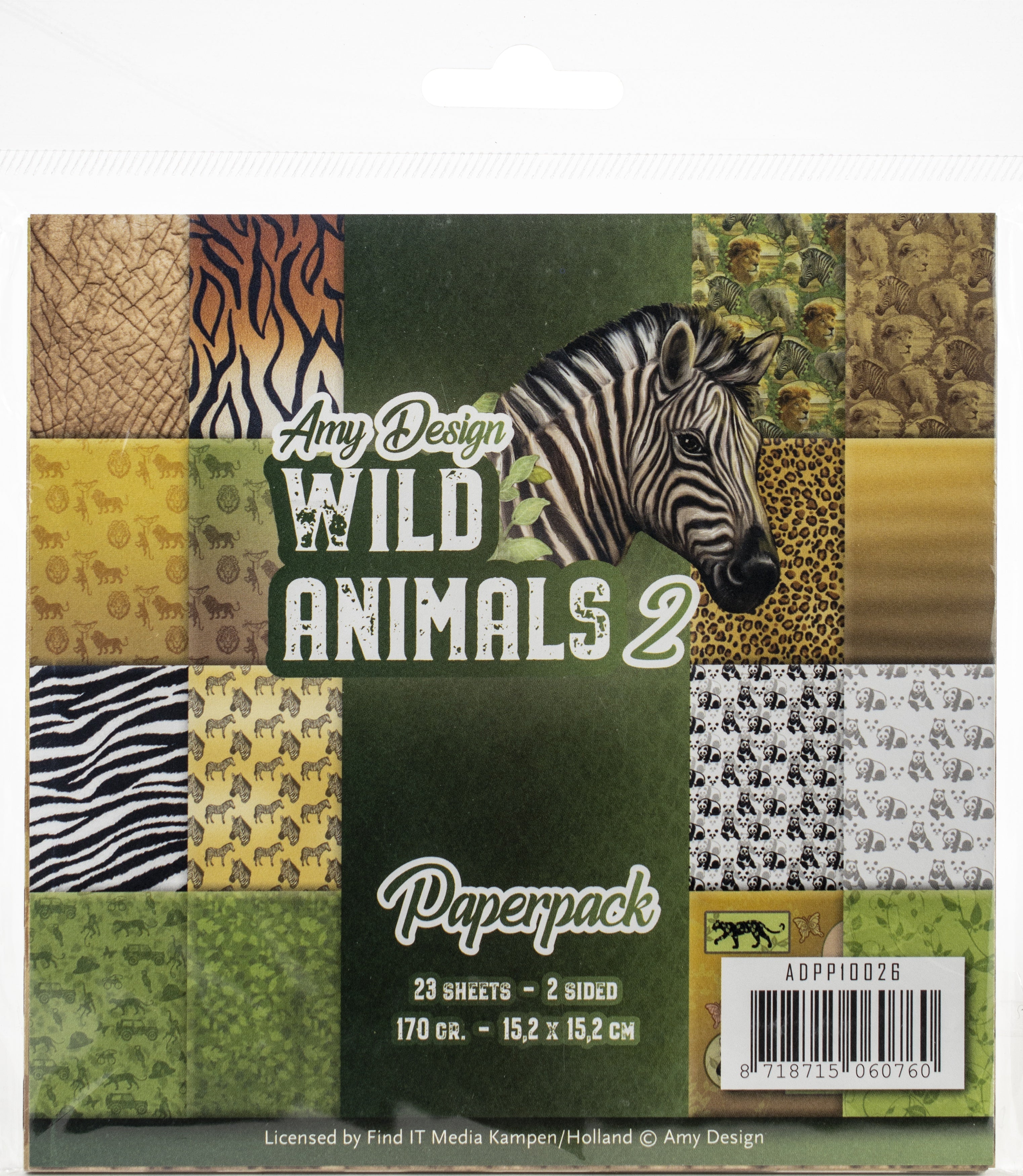 Find It Trading Amy Design Paper Pack 6"X6" 23/Pkg - Wild Animals 2, Double-Sided