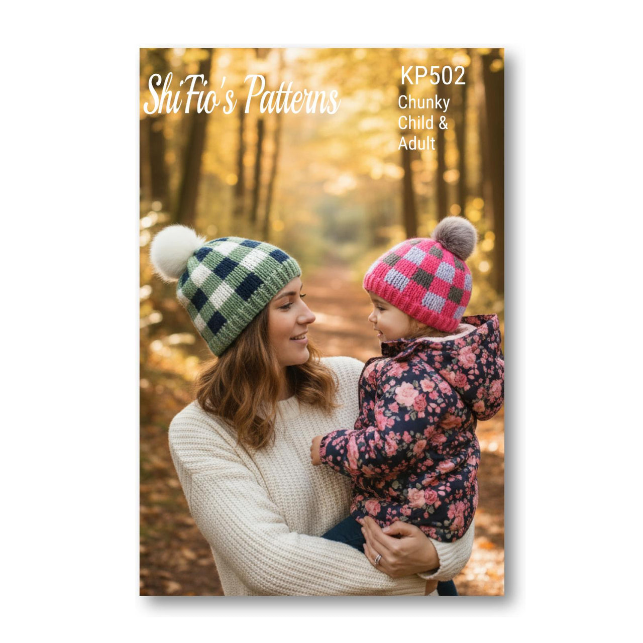 Knitting pattern plaid hat, adult and child #502