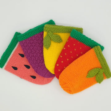 PDF Summer Fruits DK knitting pattern Can Sleeve Cosy/Sleeve/Coozie/Cozy Summer Vibes Easy Knitting Pattern Charity Knits Beer Bottle