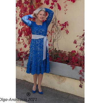Lace blue crochet wedding dress