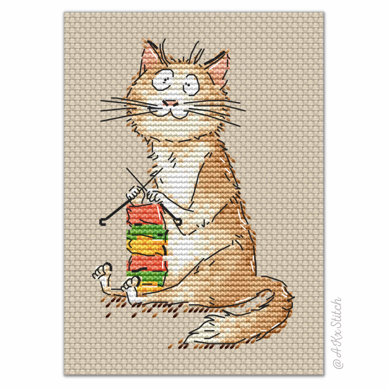 Knitting Mad Cat Cross Stitch PDF Pattern
