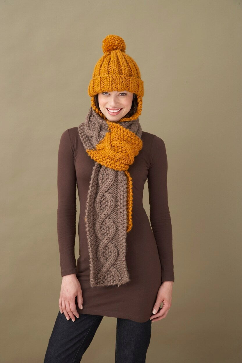 Knit Ribbed Earflap Hat Lion Brand Wool-Ease Thick & Quick - 70035A