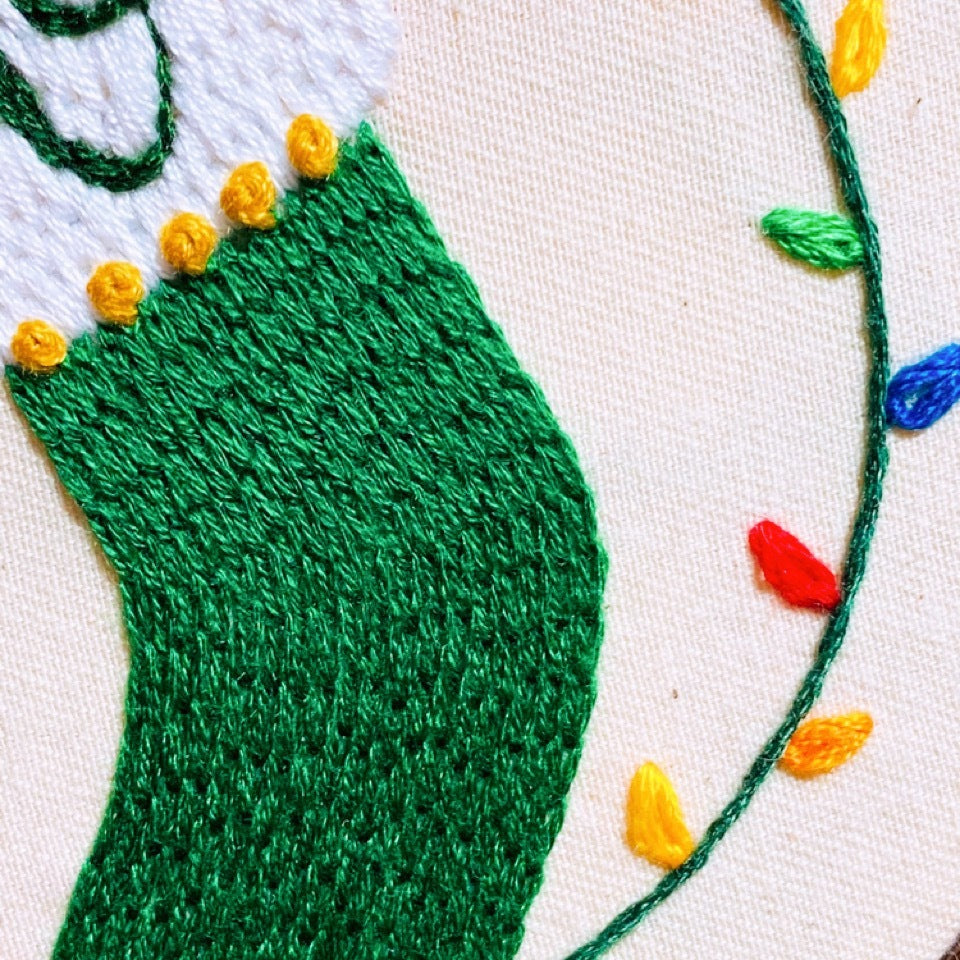 Custom Monogram Green Holiday Stocking Ornament - Christmas Embroidery Pattern