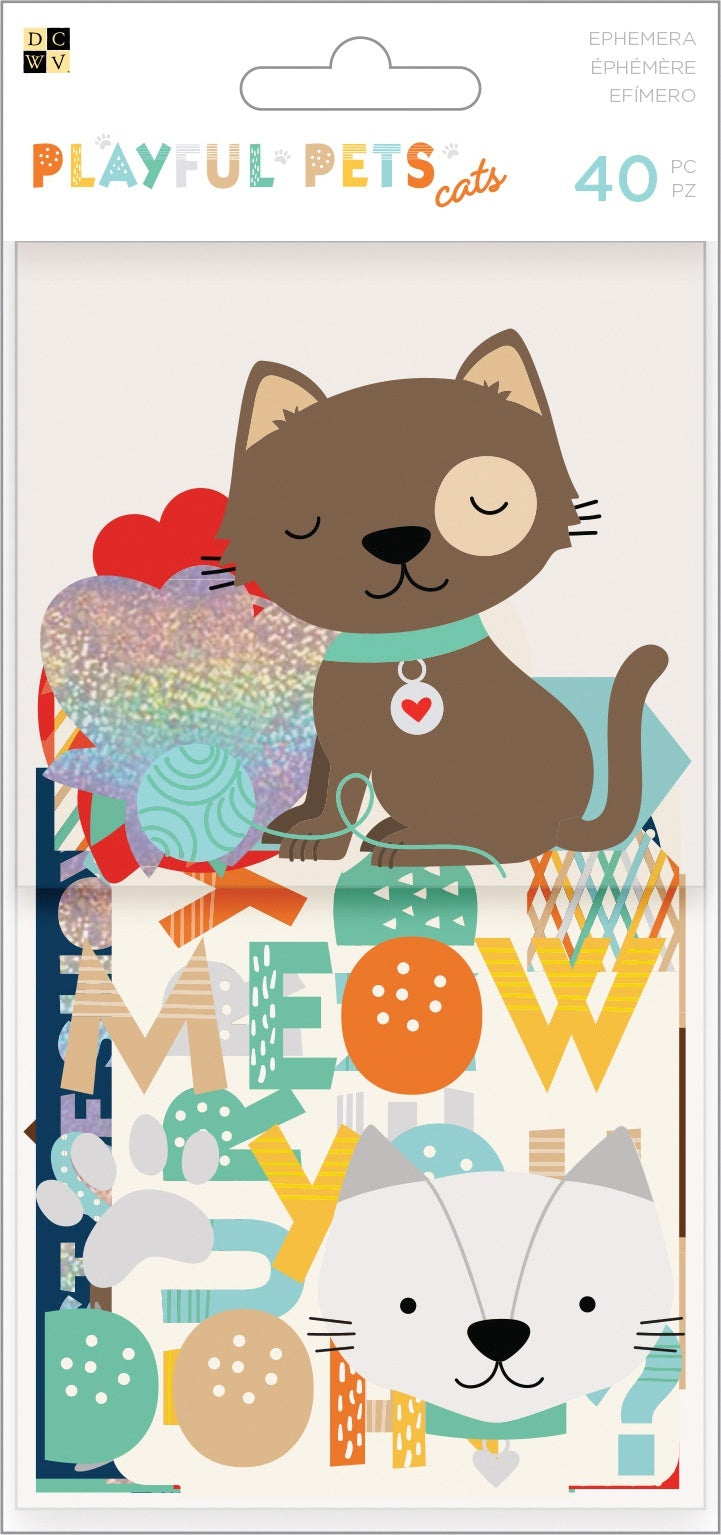American Crafts Playful Pets Ephemera Die-Cuts 40/Pkg - Cats W/Iridescent Glitter Accents