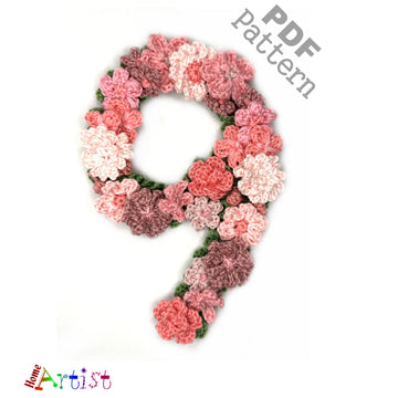 Flower Number 9 crochet pattern applique