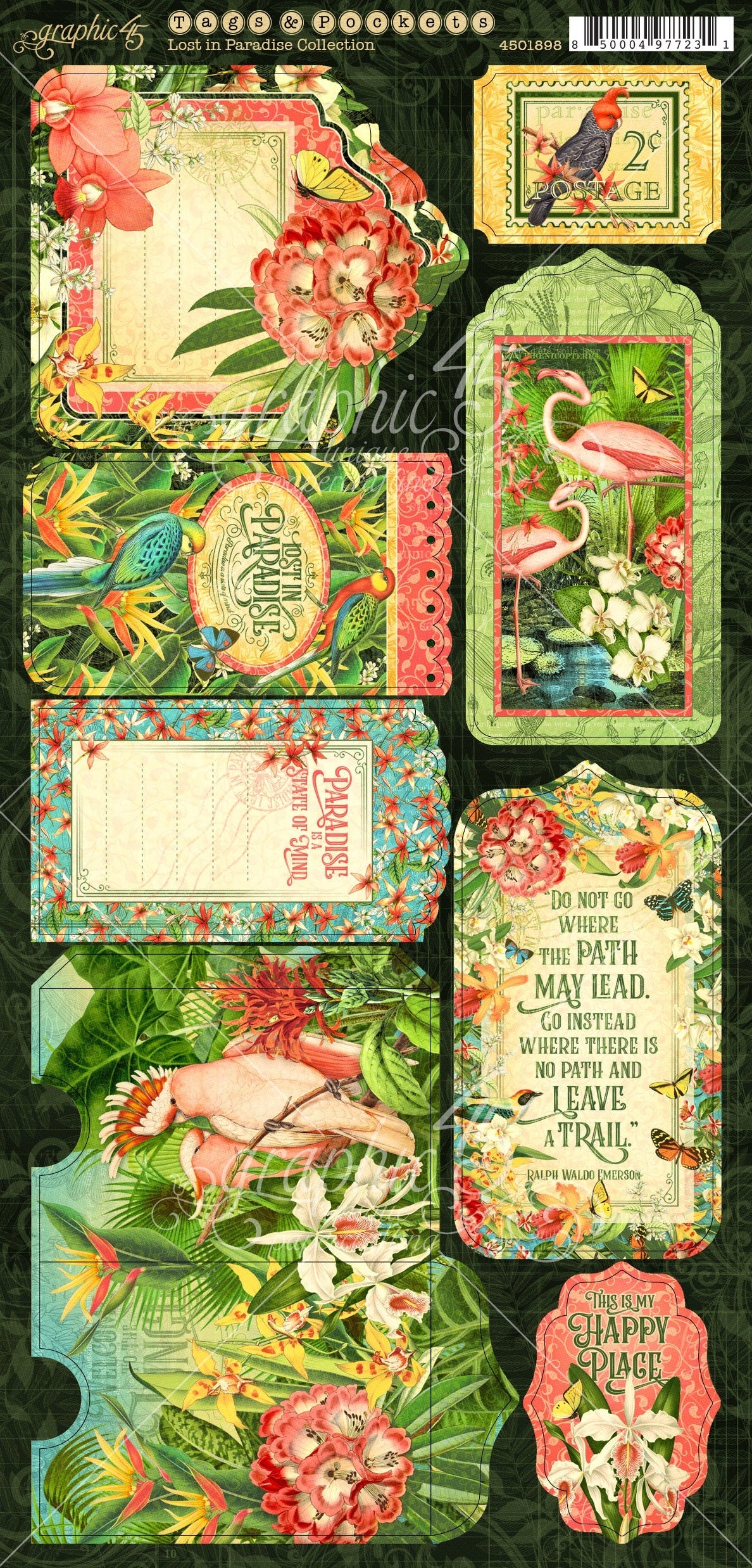 Graphic 45 Lost In Paradise Cardstock Die-Cuts 6"X12" Sheets 2/Pkg - Tags & Pockets