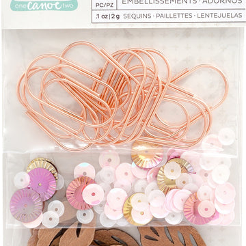 American Crafts One Canoe Two Willow Mixed Embellishments - Wood Veneers, Paper Clips & Sequins