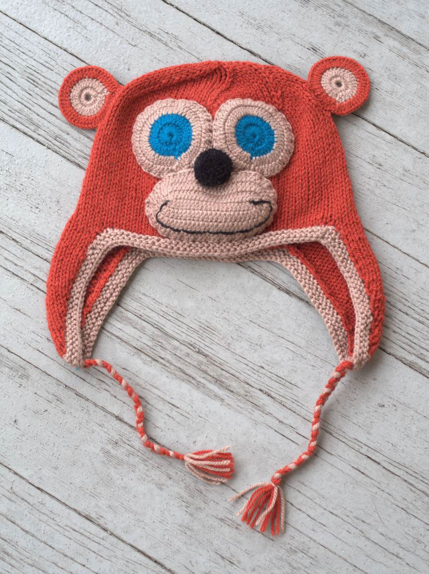 Knit Monkey Hat in Plymouth Yarn Yarnimals Monkey - F655 - Downloadable PDF