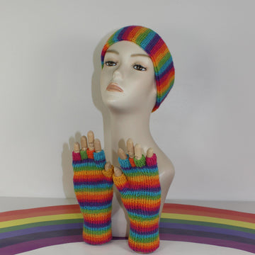Rainbow 4ply Short Finger Gloves & Headband Circular