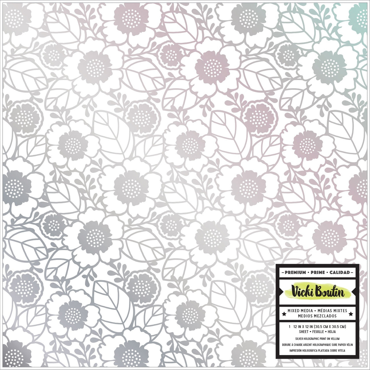 American Crafts Vicki Boutin Color Kaleidoscope Vellum 12"X12" - Flowers W/Silver Holographic Foil