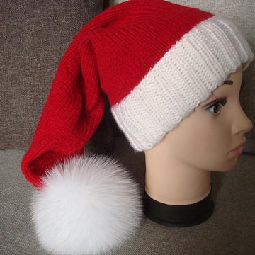 Santa Hat with Fur Pom Pom