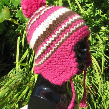 Superchunky Stripe Peruvian Bobble Trapper Hat