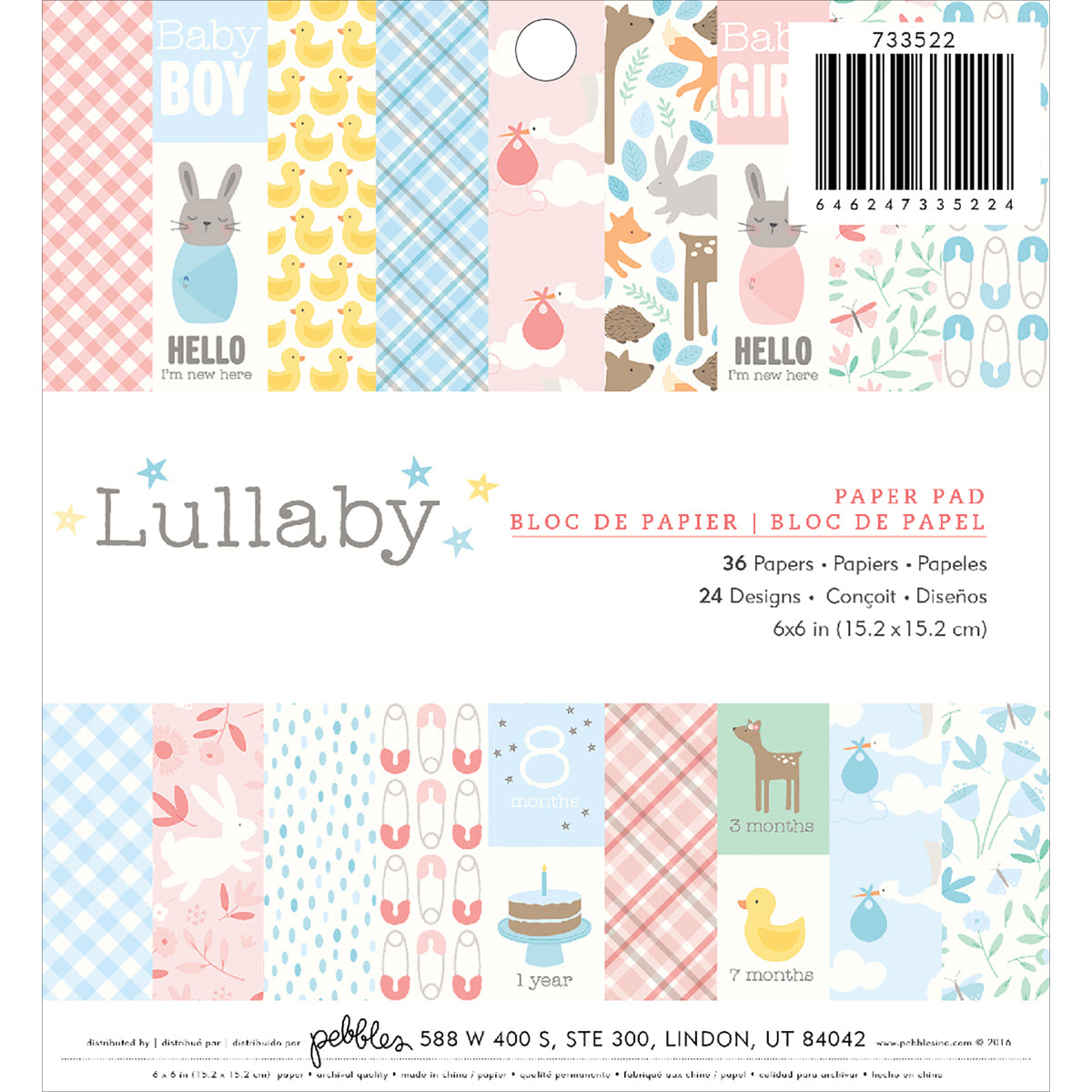 American Crafts Pebbles Single-Sided Paper Pad 6"X6" 36/Pkg - Lullaby, 24 Designs/1-2 Each