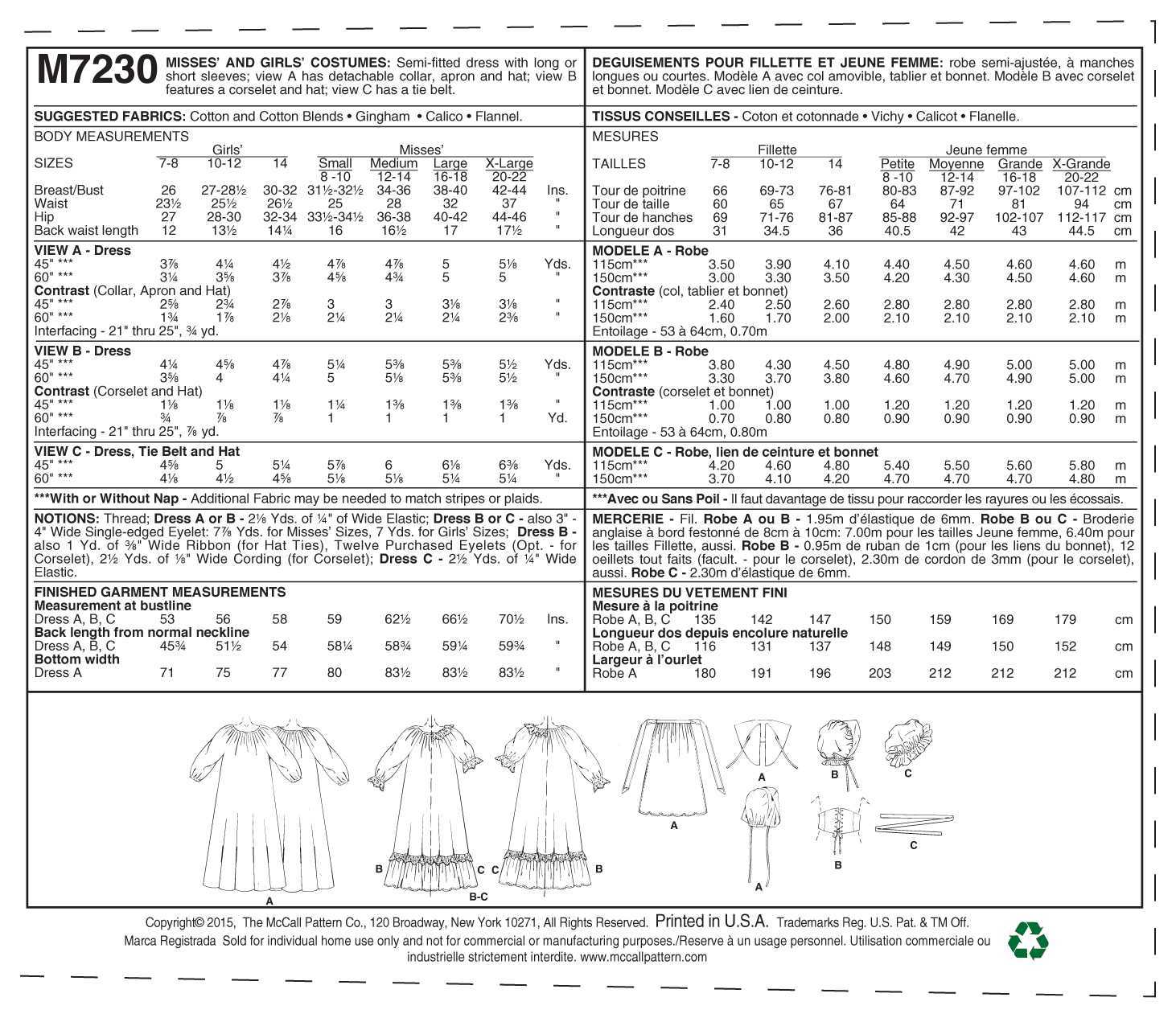 McCall's Misses' and Girls' Costumes M7230 - Sewing Pattern