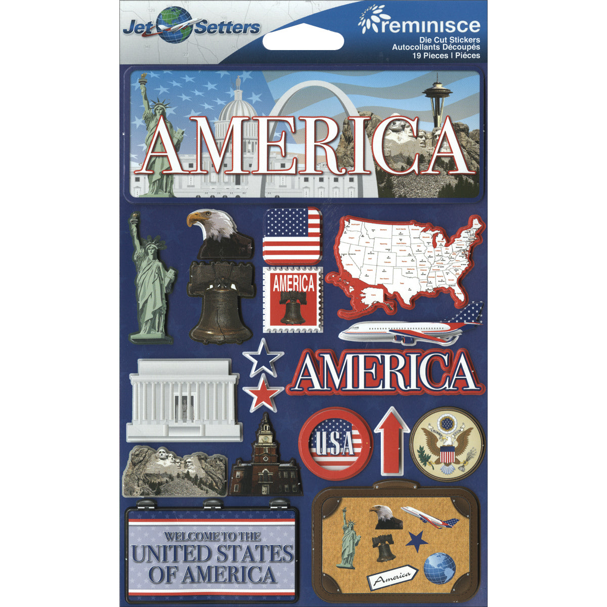 Reminisce Jet Setters Country Dimensional Stickers 4.5"X7.5" - America