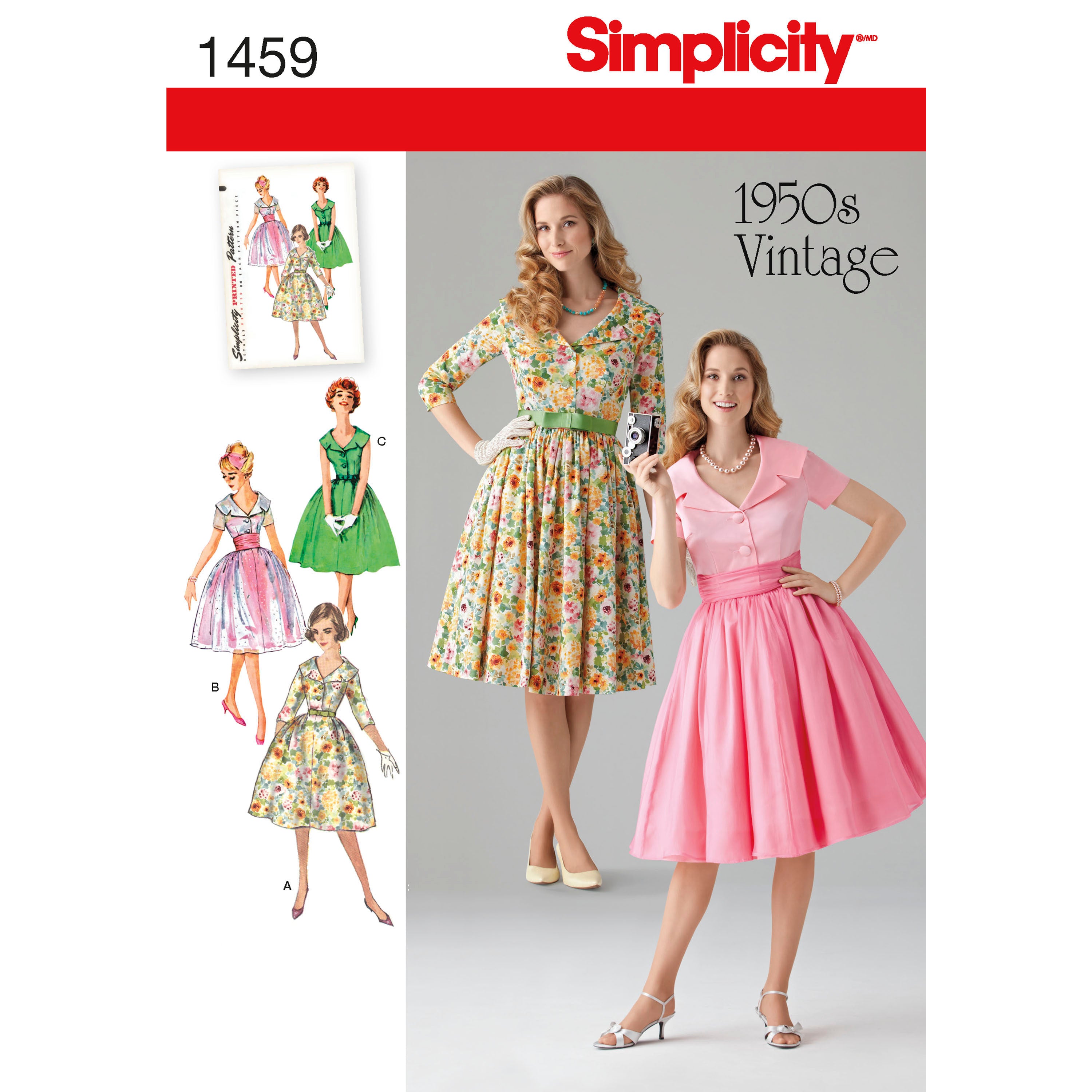 Simplicity Women's and Petite 1950's Vintage Dress 1459 - Sewing Pattern