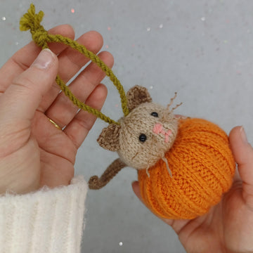 PDF Cat-kin Christmas Pumpkin KNITTING PATTERN Autumn Decoration/Bauble Dk Hanging Decoration Bauble Halloween Fall Autumn Cute Cat Moggy Ornament