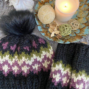 Winter Frozen Lake 4 Color Fair Isle Hat and Mitts Set- Pdf Knit Pattern