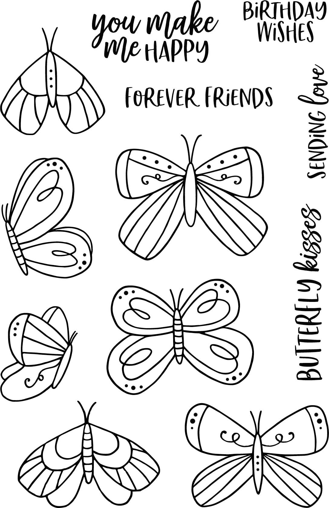 Jane's Doodles Clear Stamps 4"X6" - Doodle Butterflies