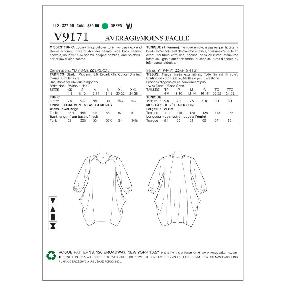 Vogue Misses' Side-Drape Tunic V9171 - Sewing Pattern