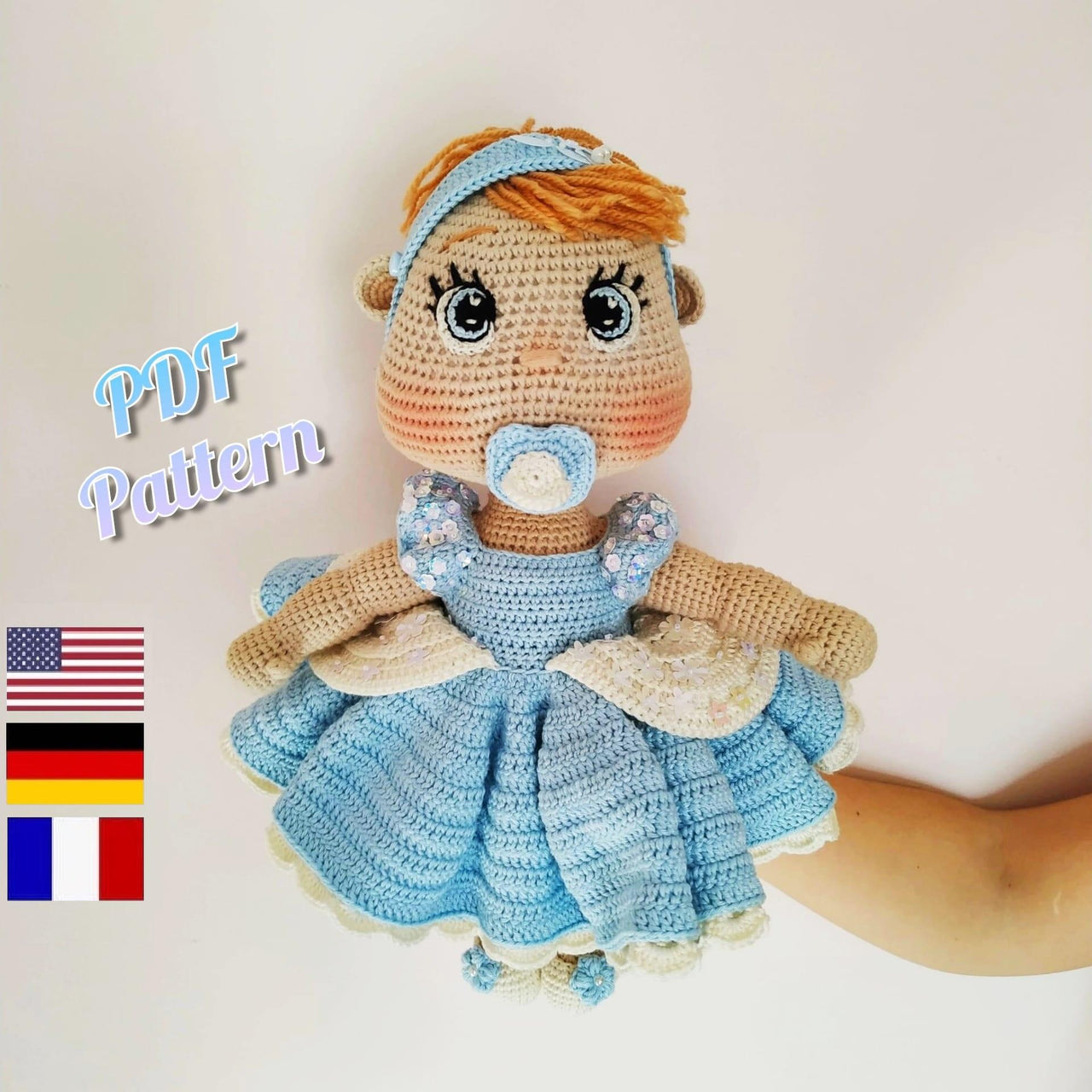 Crochet Princess patterns, Baby doll crochet pattern, Amigurumi doll pattern, Crochet doll clothes pattern, Lulu doll, (English, Deutsch, Français)