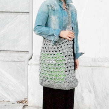 Grey crochet hobo bag