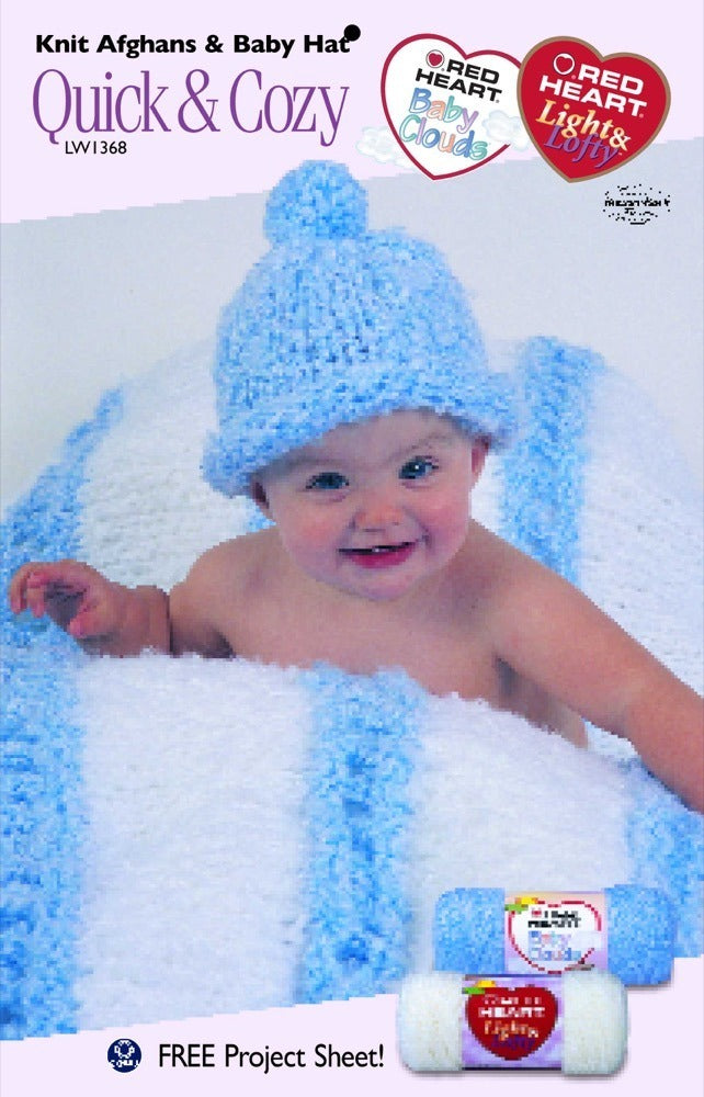 Knit Afghans & Baby Hat in Red Heart Baby Clouds - LW1368