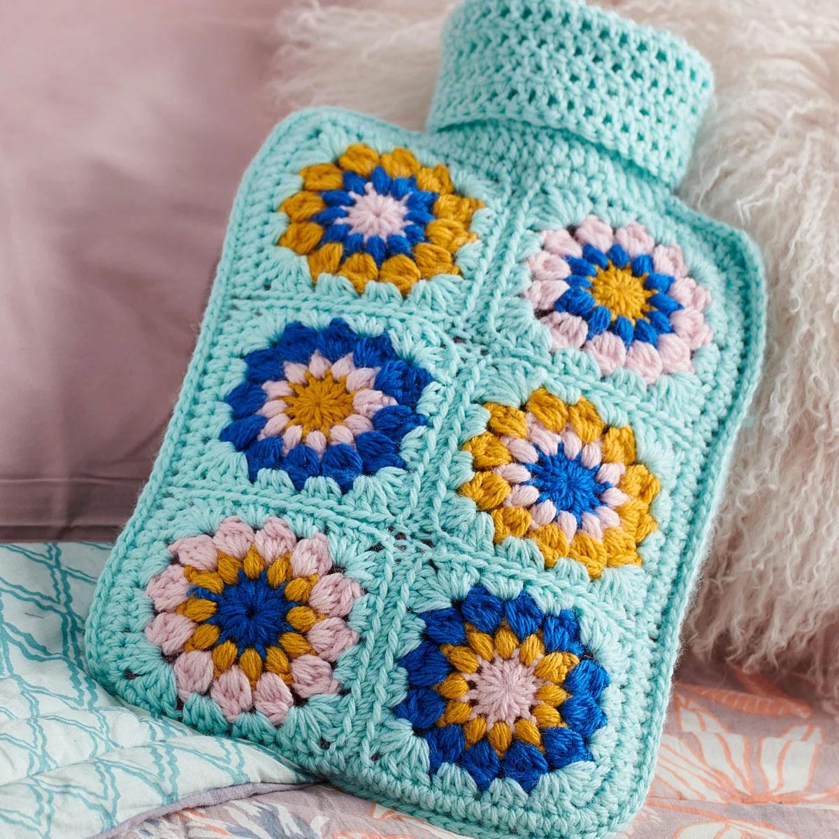 Granny Square Hot Water Bottle Cover Crochet Pattern